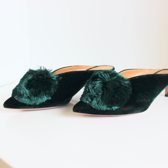 Aquazzura Powder-Puff Green Velvet Kitten Heel Mules, IT 40.5, Excellent Cond. - Picture 7 of 14